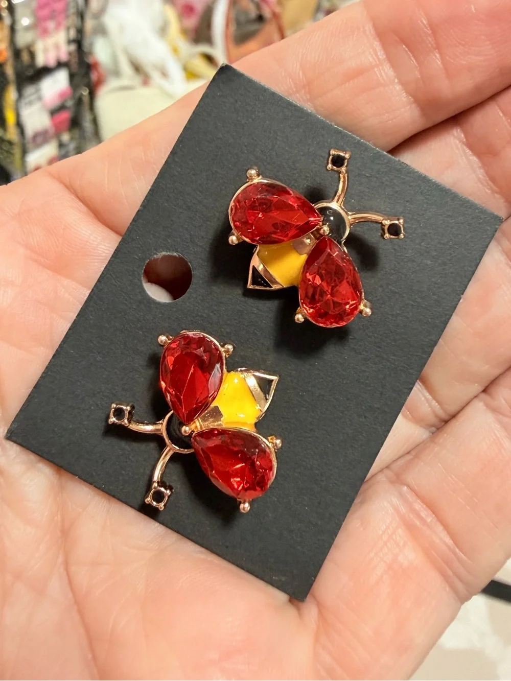 Gold-Tone Bee Brooches with Red and Yellow Crystals - new Jewelry